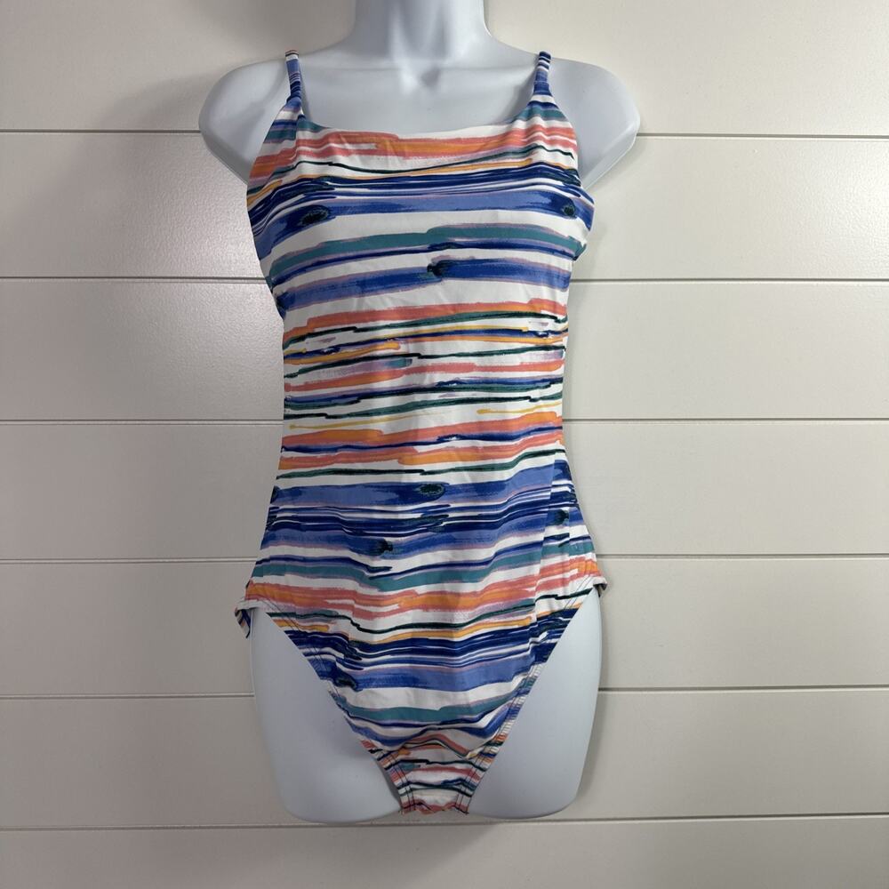 Speedo One Piece Swimsuit Brushed Stripes Multicolor sz 14
